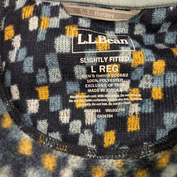 LL Bean Mens L Slightly Fitted‎ Fleece Pullover Jacket Multi Color Geometric - Picture 3 of 8